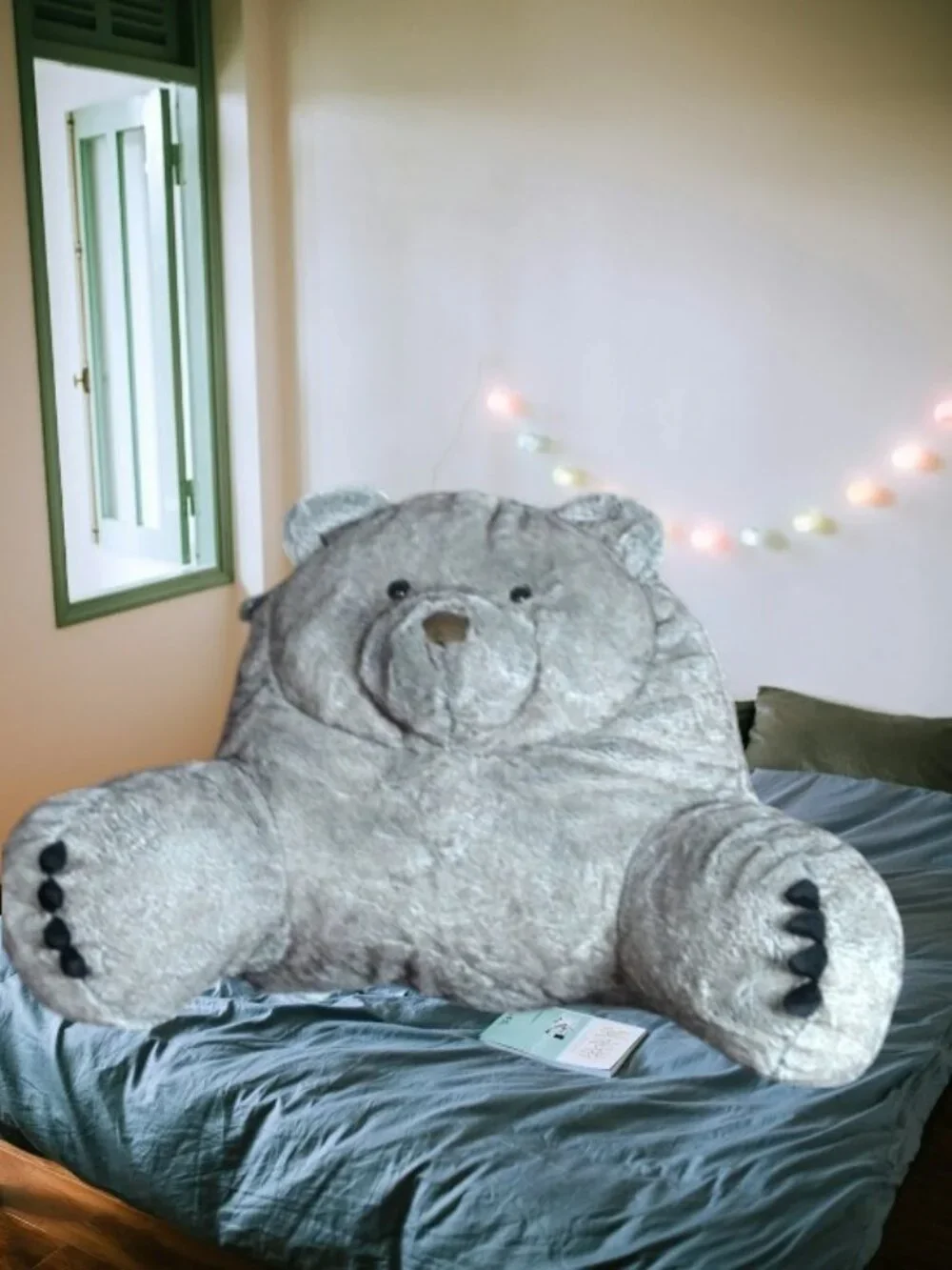 Large Plush Gray/Tan Brown Bear Floor TV Pillow Super Soft